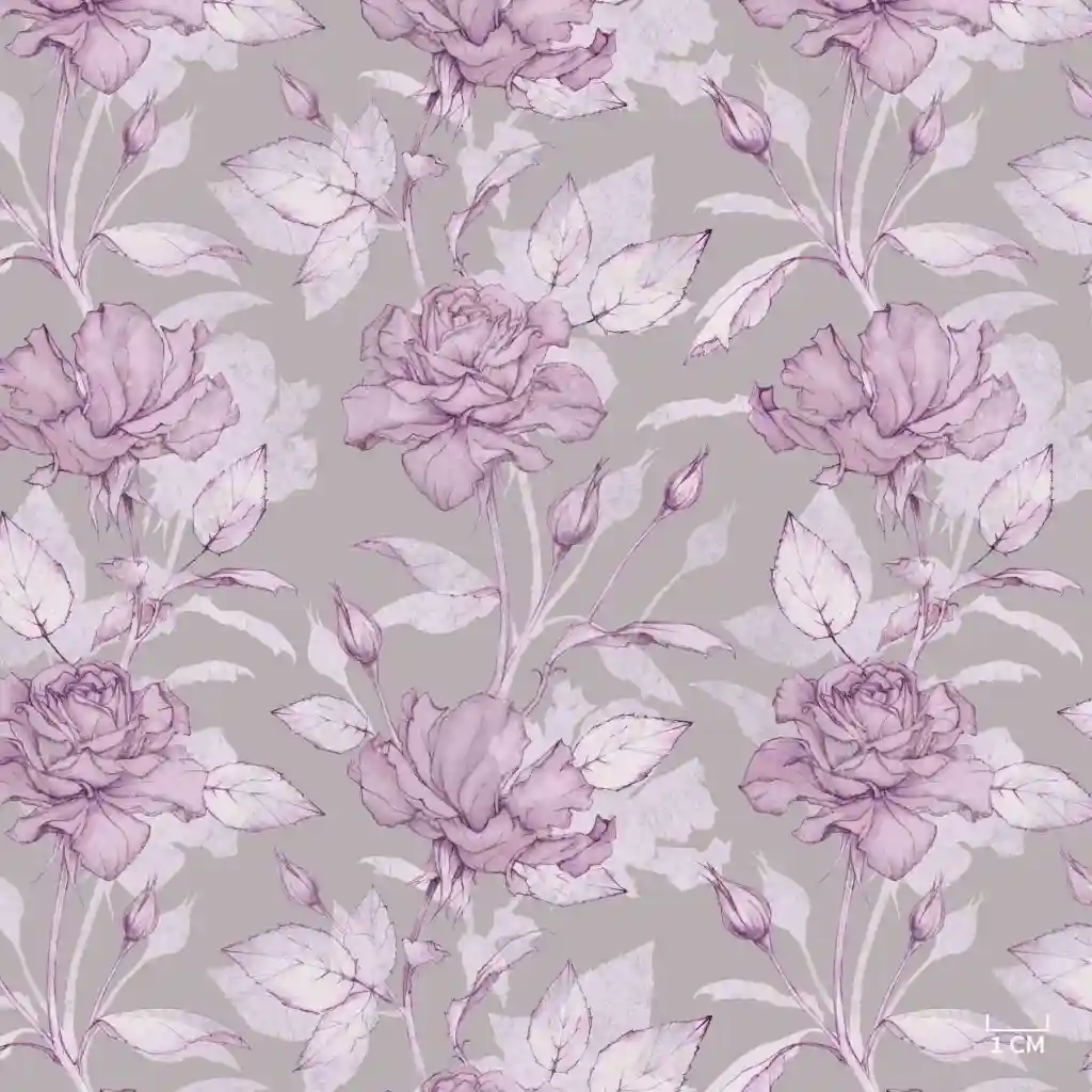 GREY, PURPLE ROSES PATTERN - Image 1